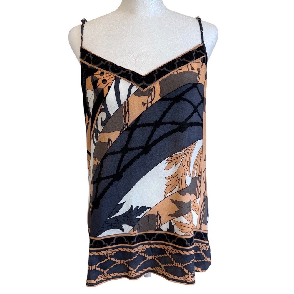 Hale Bob Silk Scarf Print Camisole V-Neck Tank Top Adjustable Straps Medium
